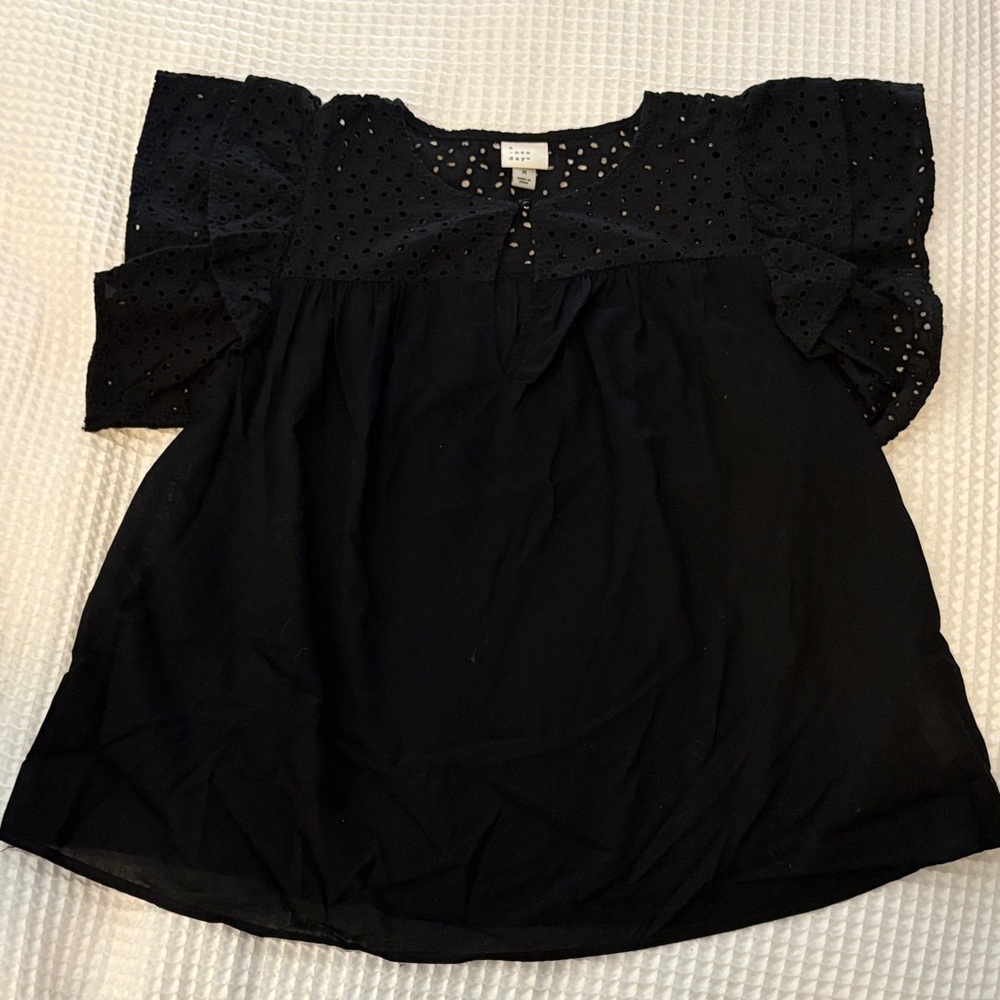 A New Day Black Eyelet Blouse
